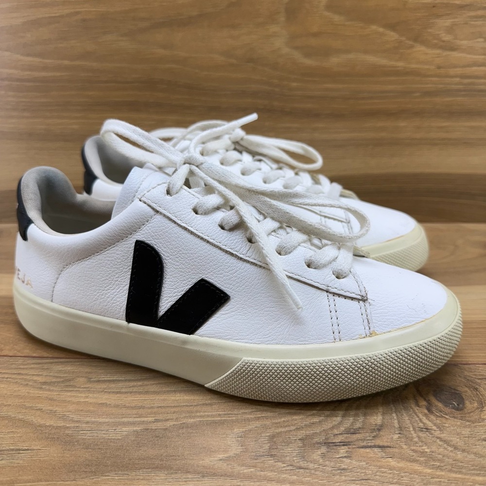 VEJA Campo White Black Leather Sneakers Womens 7.5 Low Top